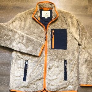 AMERICAN EAGLE TAN SHERPA MEN’S FLEECE JACKET MEDIUM ORANGE TRIM